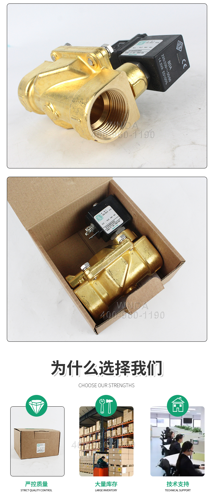 Italy ODE two position two normally closed solenoid valve 21W4KV250 pilot controlled brass threaded control valve