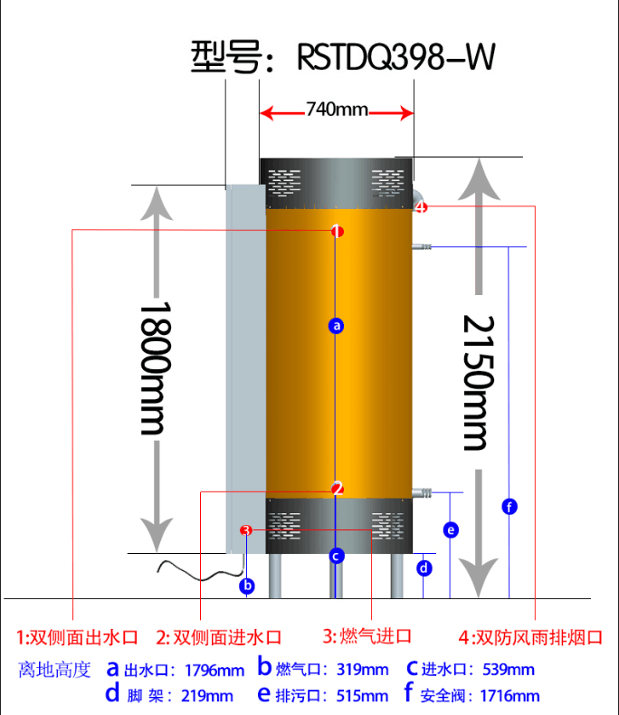 Commercial volumetric gas boiler 99KW volumetric gas water heater and its performance parameters