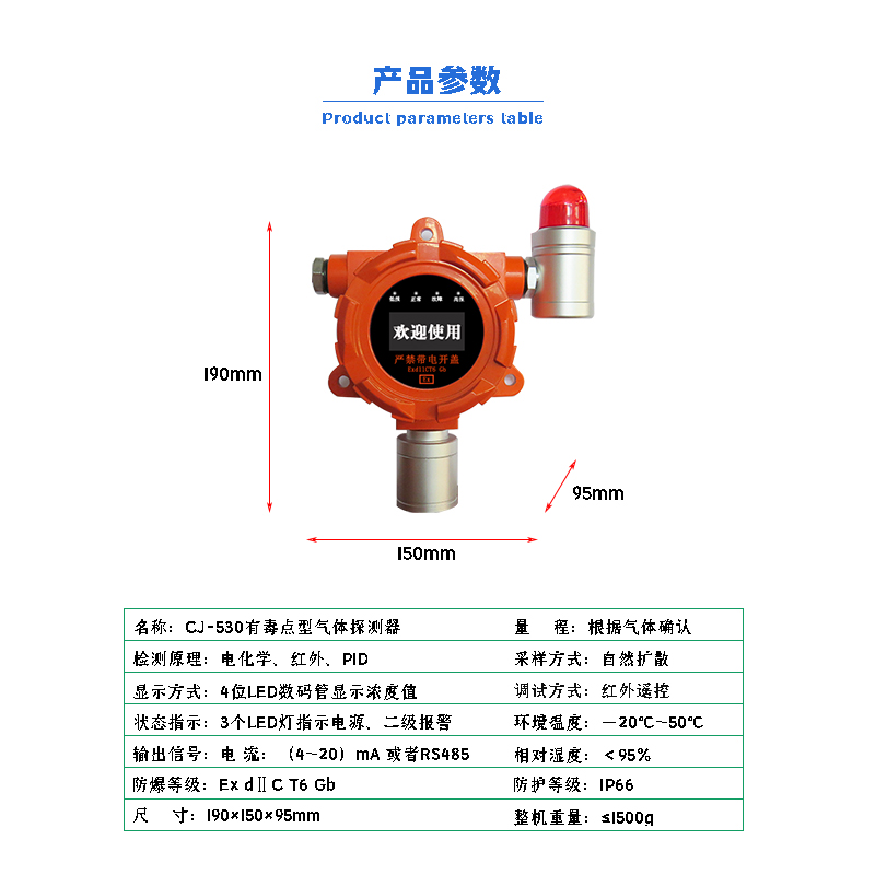 The Yu'an Chenjing CJ-530 hydrogen sulfide gas detector is suitable for various places