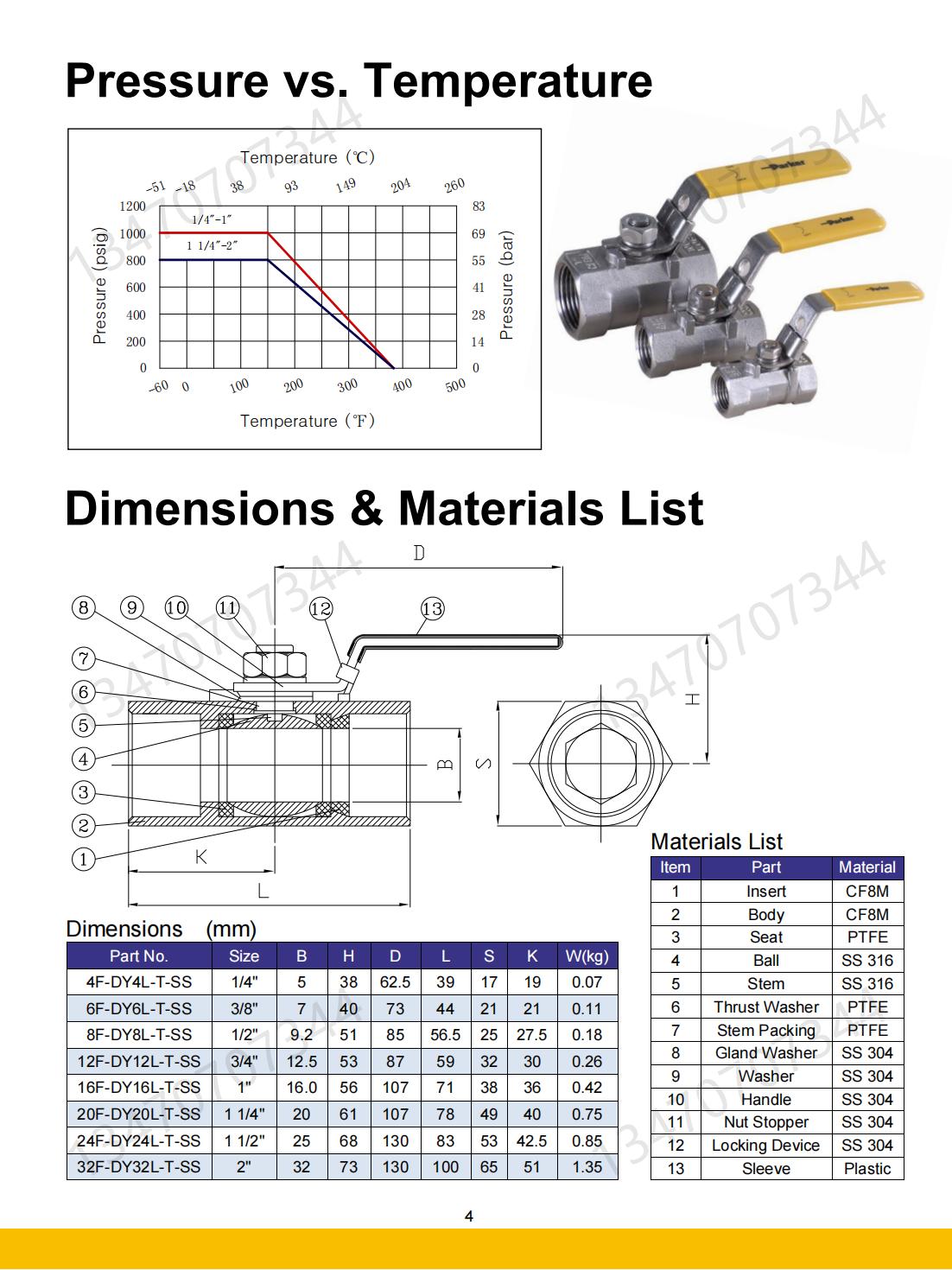 Parker ball valve two-piece dy series 6F-DY6L-T-SS spot DY series