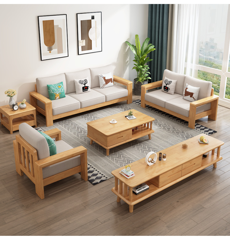 Nordic all solid wood sofa, coffee table, TV cabinet, simple and economical size, living room furniture wholesale and customization