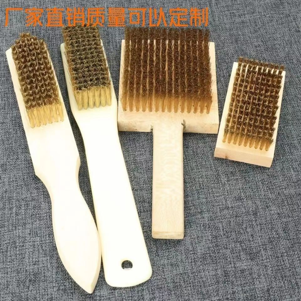 Large encrypted copper wire brush, stationery, wooden handle, pure copper wire brush, industrial rust removal, polishing, polishing, and cleaning of copper wire board brush