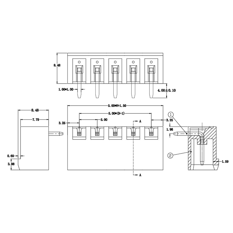 Hongyi PCB wiring terminal, green and environmentally friendly copper material, flame retardant and high-temperature resistant for three-phase power instruments