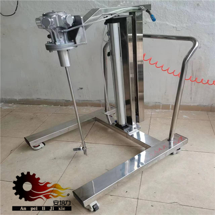 Full body 304 stainless steel mobile pneumatic lifting mixer with a stroke of 800MM, high mixing uniformity, and fast discharge speed