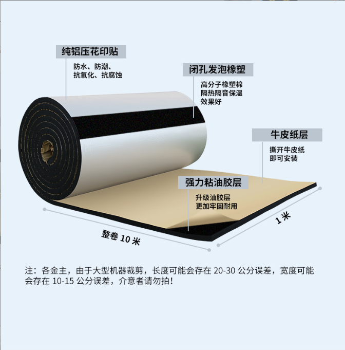 Roof insulation rubber plastic insulation board has good flexibility and buffering, and can be cut according to needs for easy construction