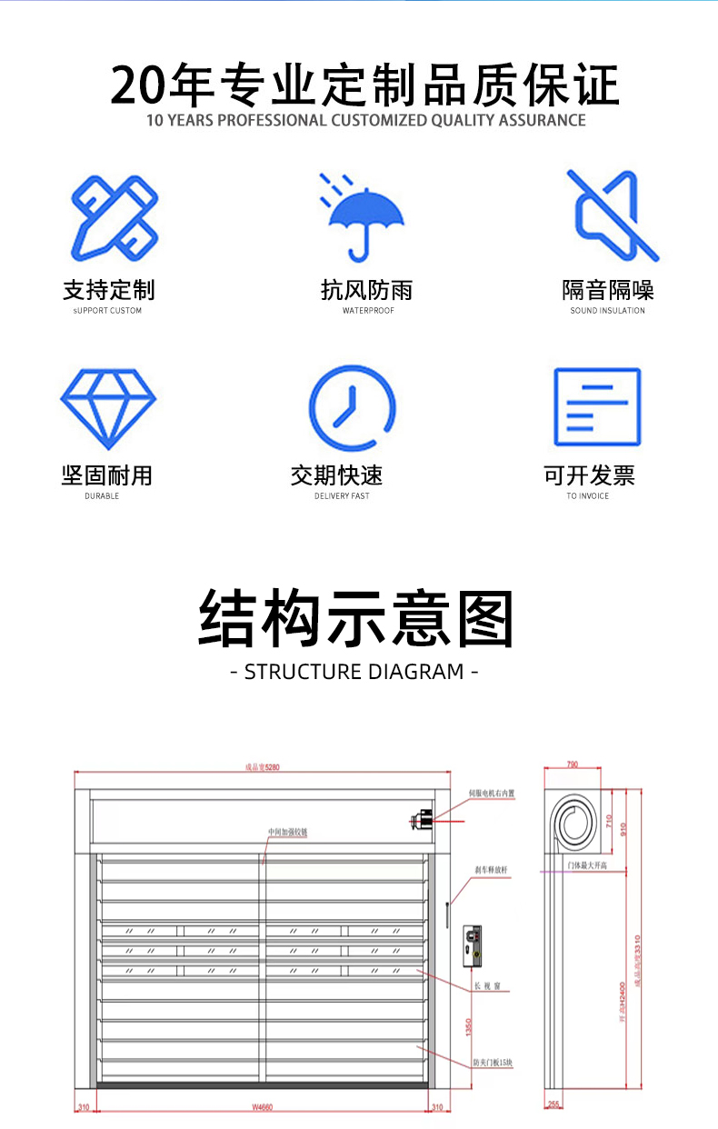 Hard and fast rolling shutter door factory warehouse wind resistant turbine aluminum alloy high-speed industrial door workshop building anti-theft