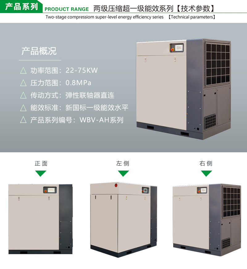 WBV-37AH Level 1 energy-saving permanent magnet variable frequency air compressor for two-stage/two-stage compression plant construction