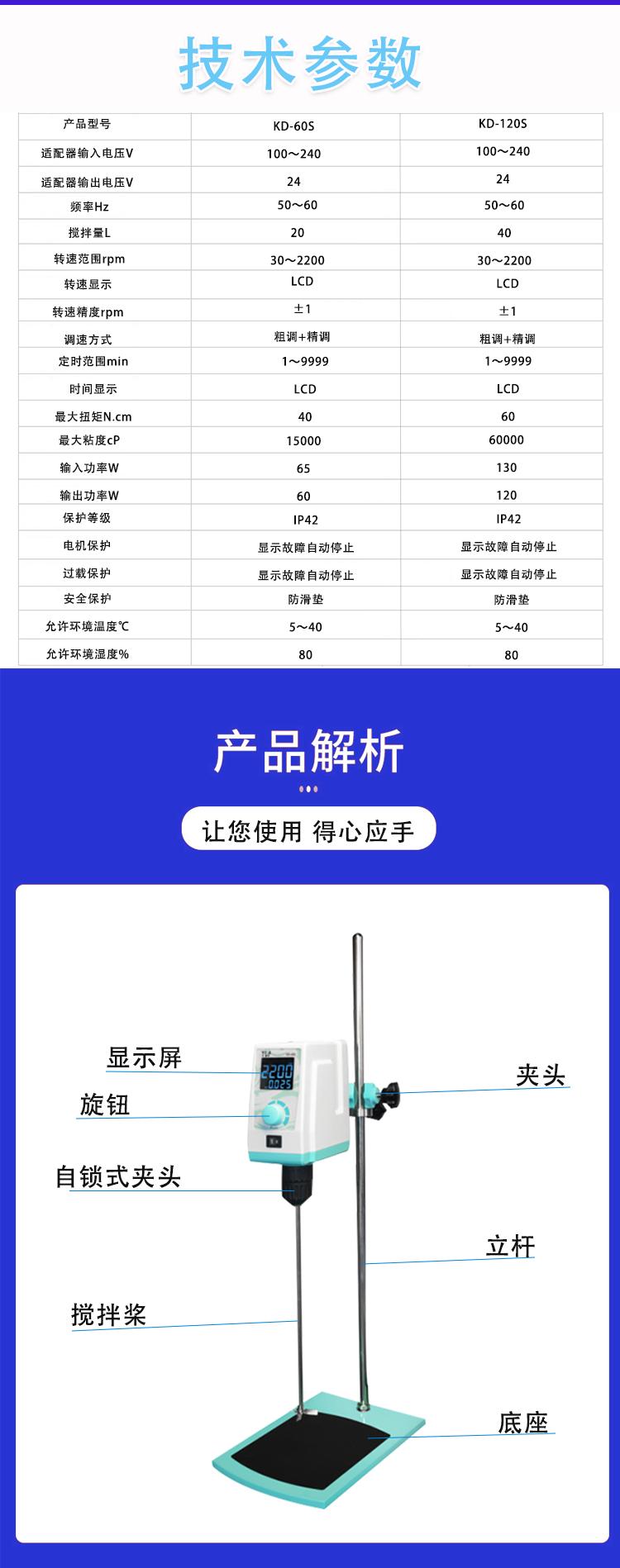 Powerful electric mixer KD-60S KD-120S digital display overhead mixer disperser