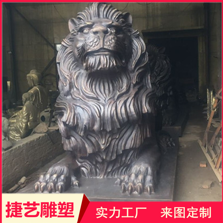 European style copper lion large cast copper outdoor crouching style copper carving HSBC lion customized Jieyi