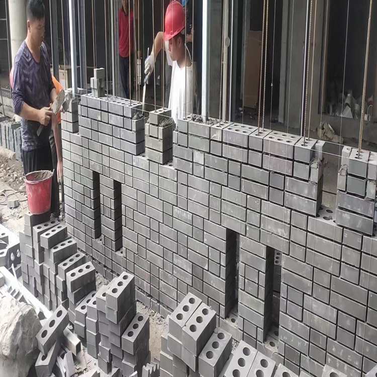 Irregular clay hollow brick, clear water wall, gray block brick, bar partition design, indoor fine decoration curtain wall brick