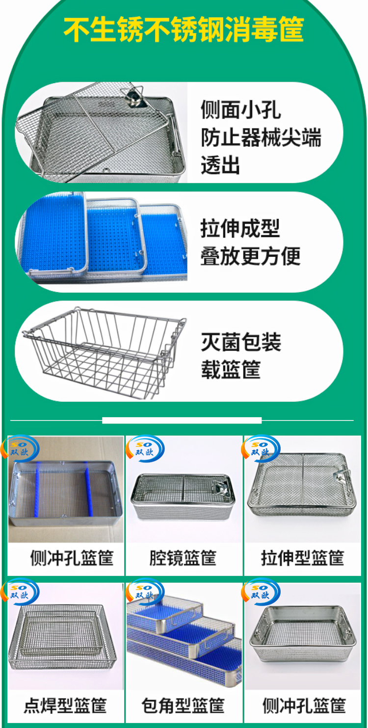 Double European wire mesh stainless steel punching basket, disinfection storage basket, instrument basket, supply room basket, cleaning and disinfection basket