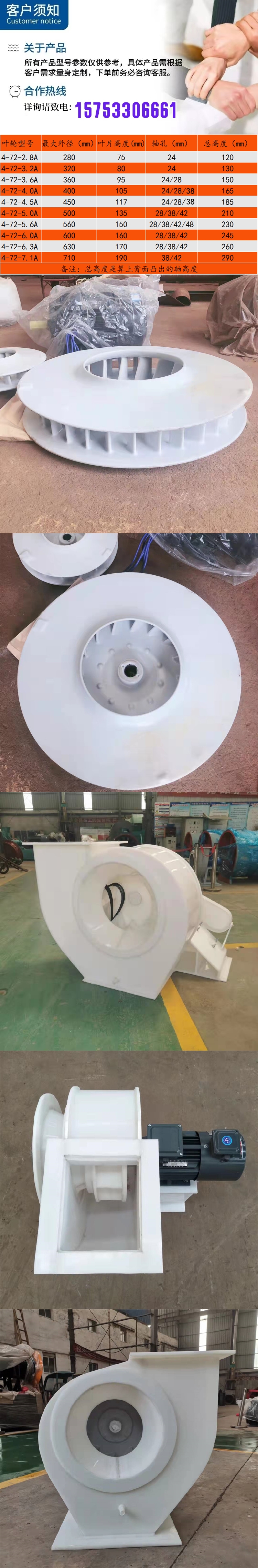 Yuanfeng Plastic Fan Impeller PP Material Corrosion resistant Centrifugal Fan Accessories Impeller Polypropylene Material