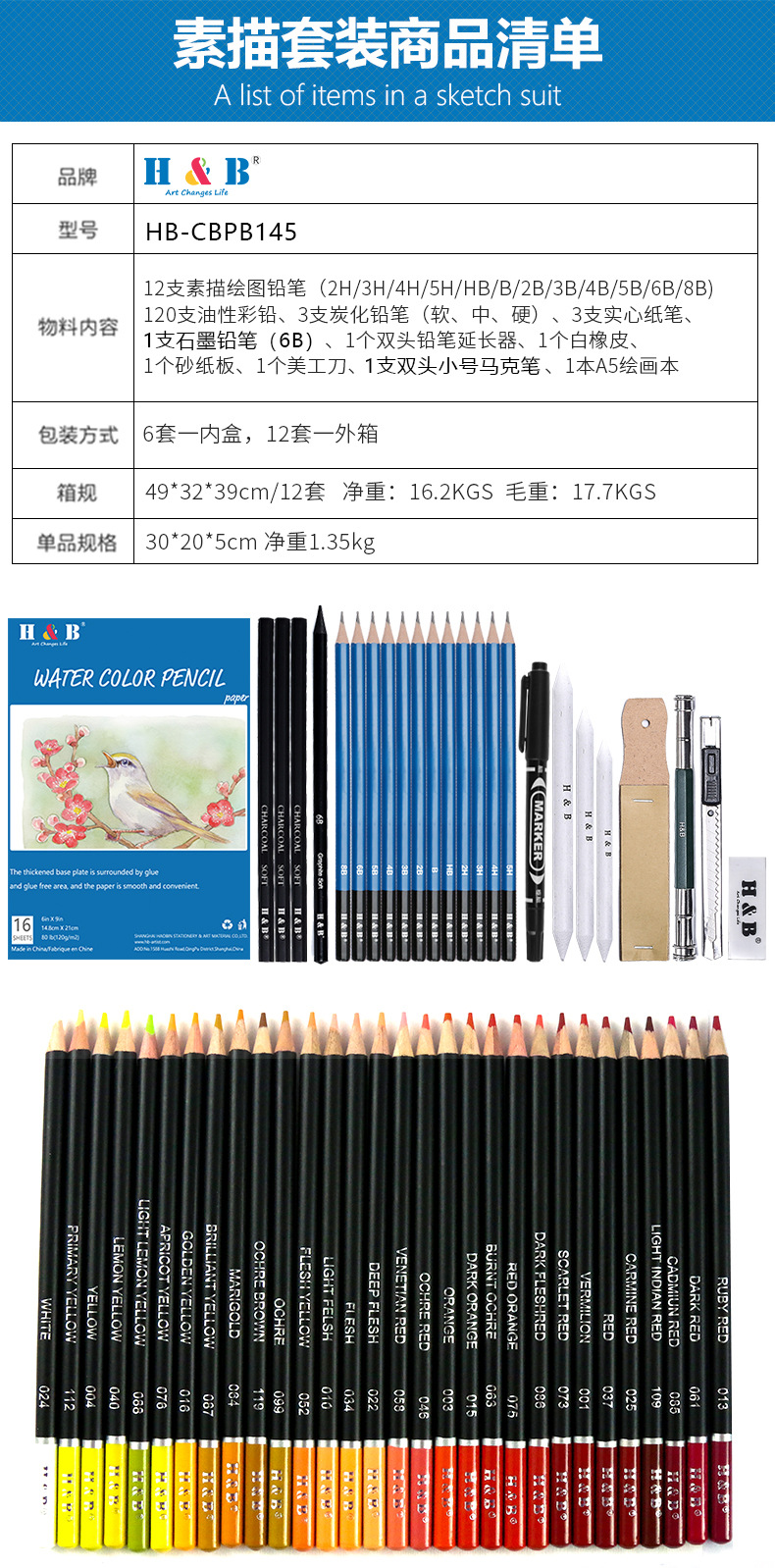 Factory 145 pieces of oily painting set sketch Colored pencil art set art painting supplies wholesale