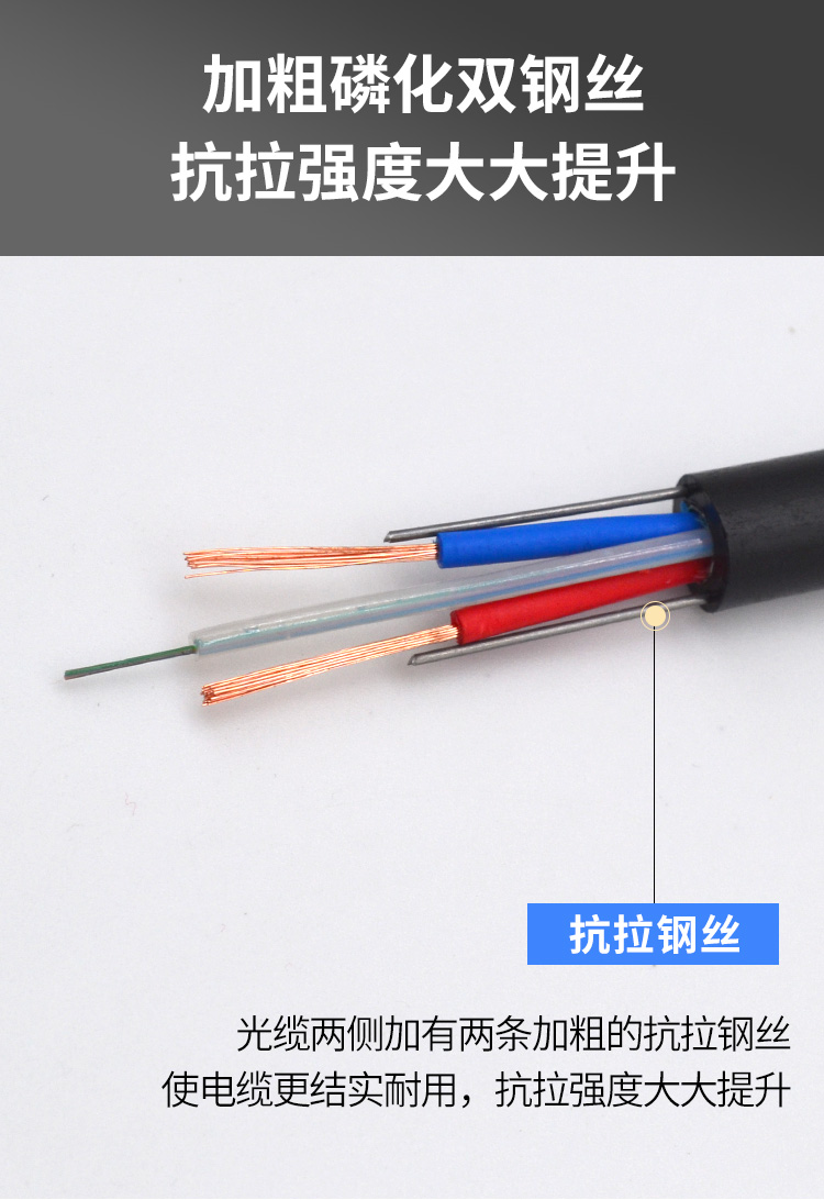 Optoelectronic composite cable manufacturer produces fiber optic power supply composite cable GYXTW4+RVV2 * 1.0/1.5