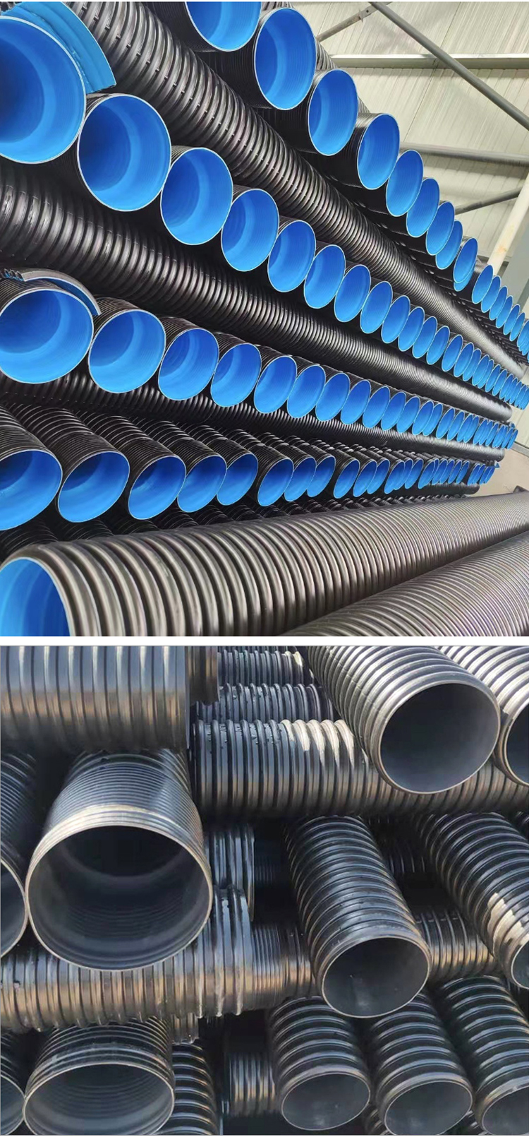 Manufacturer's stock HDPE double wall corrugated pipe, buried large diameter sewage pipe, PE drainage pipe, multiple specifications can be customized