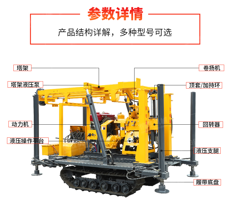 Crawler type high-speed hydraulic core drilling rig engineering dewatering well drilling rig geological exploration rope core drilling rig