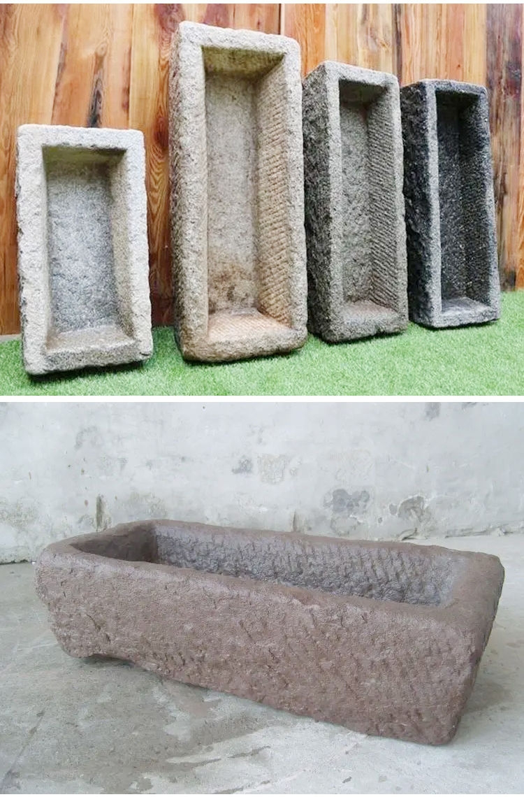 Old stone trough, flowing water stone trough, courtyard decoration, lotus anti antique carved stone trough, customizable