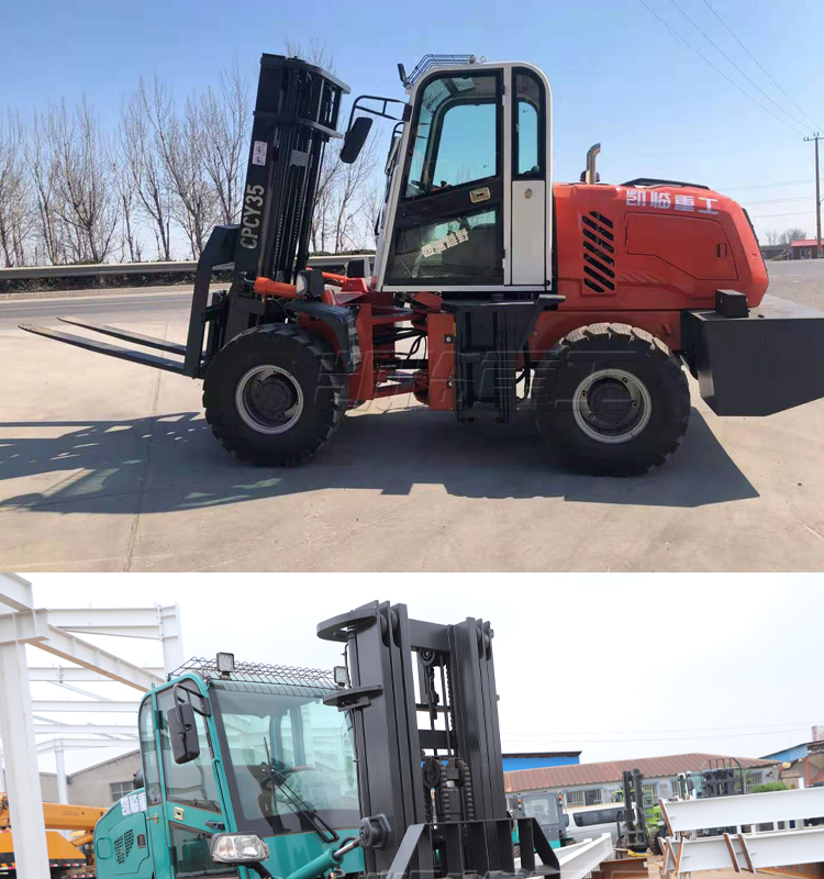 Off road forklift, four-wheel drive, 3-ton large construction site stacker, supports customization of various accessories, 5-ton diesel forklift manufacturer