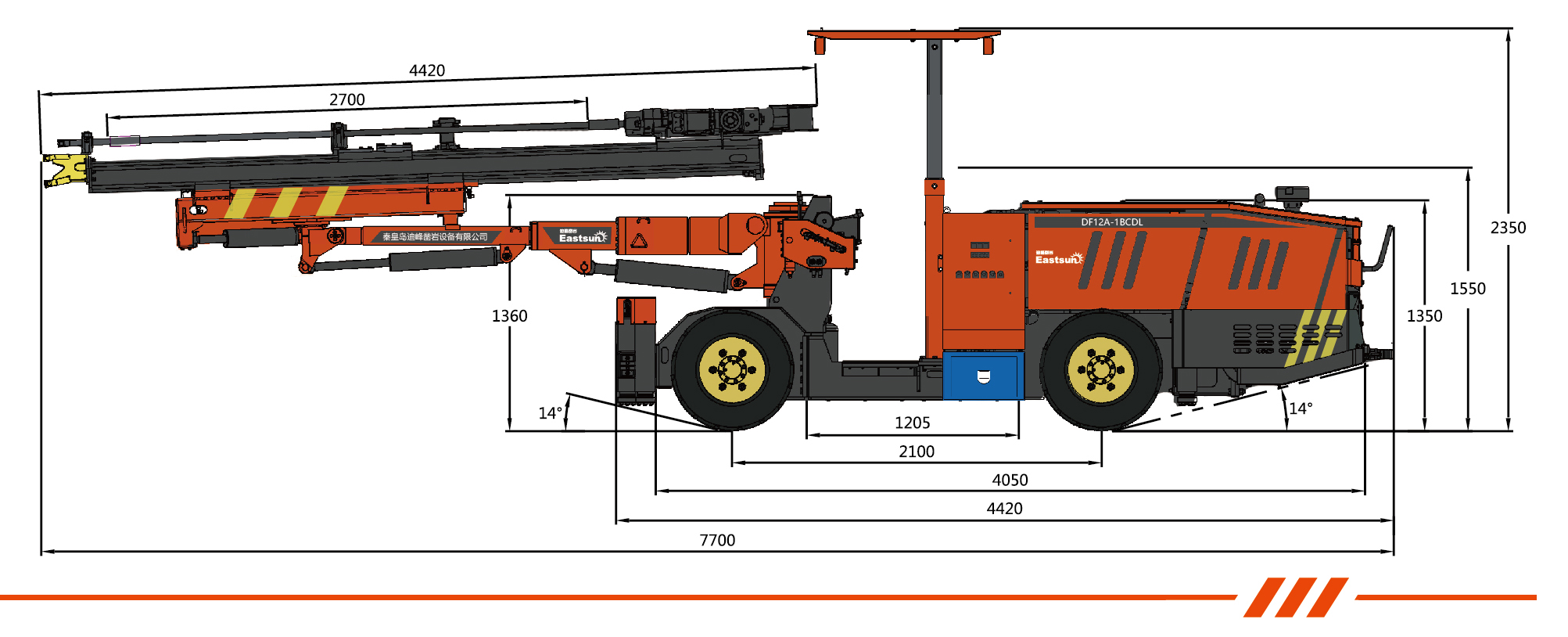 Difeng small rock drilling jumbo small roadway non-ferrous metal mine four-wheel drive rubber wheel diesel engine traveling electric drilling