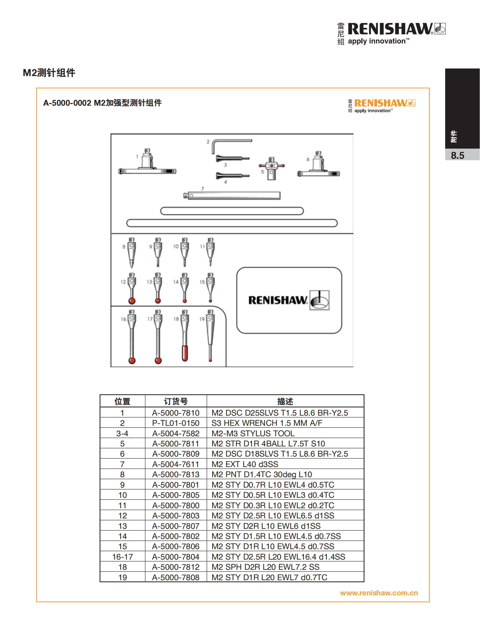 Spot Renishaw M2 Tungsten Carbide Needle Type A-5000-7813 Rod Material Stainless Steel RENishaw