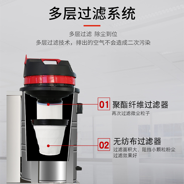 Hand propelled industrial vacuum cleaner, Jielomei GS-1580P, mobile push suction equipment in battery type vacuum locomotive room