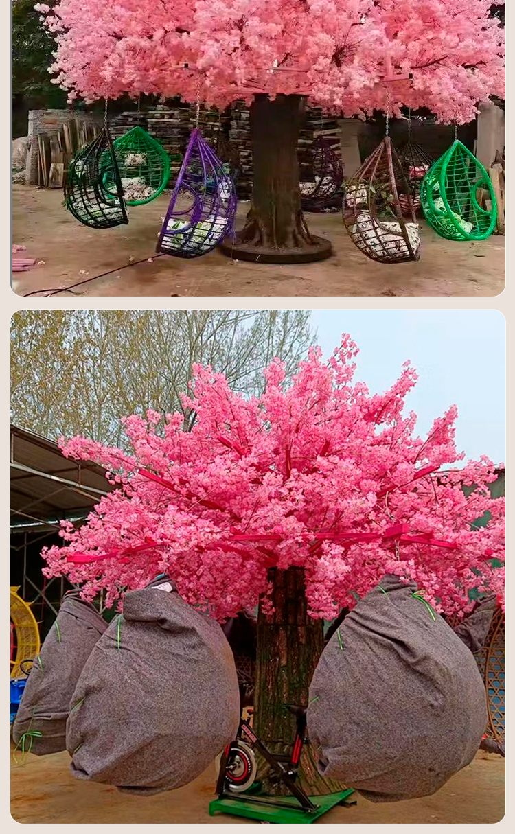 Outdoor cherry blossom tree rotating swing scenic spot, simulation of large-scale amusement equipment in the farm, popular on the internet, multi person hanging basket swing