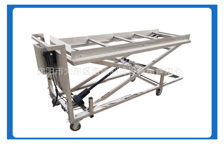 Stainless steel corpse cart for body transportation, double forked corpse lift truck for cremation site use