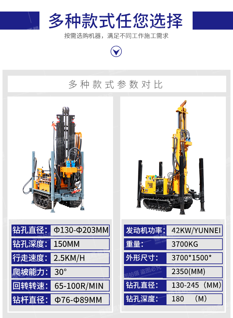 Pneumatic water well drilling rig 180 meters, household drilling equipment, drilling machine engineering, rubber track drilling machine