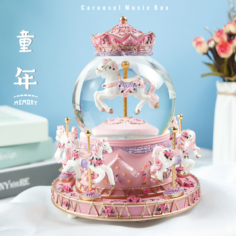 Trojan music box Crystal ball merry go round Music box drifting snow handicraft company custom gift