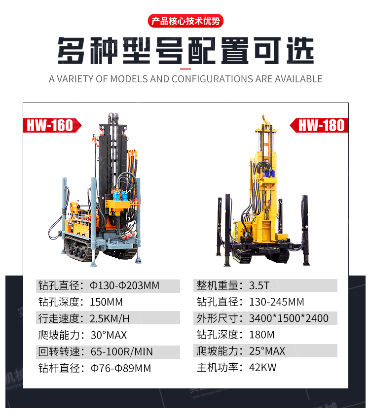 300 meter pneumatic drilling rig, high support leg steel track drilling equipment, drilling machine can be equipped with a 6-meter tower