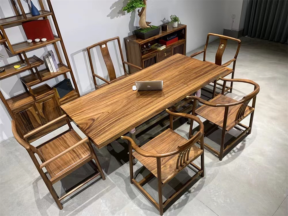 Yuanmufang South American walnut solid wood large board office meeting tea table and desk, all square 202 * 90 * 6