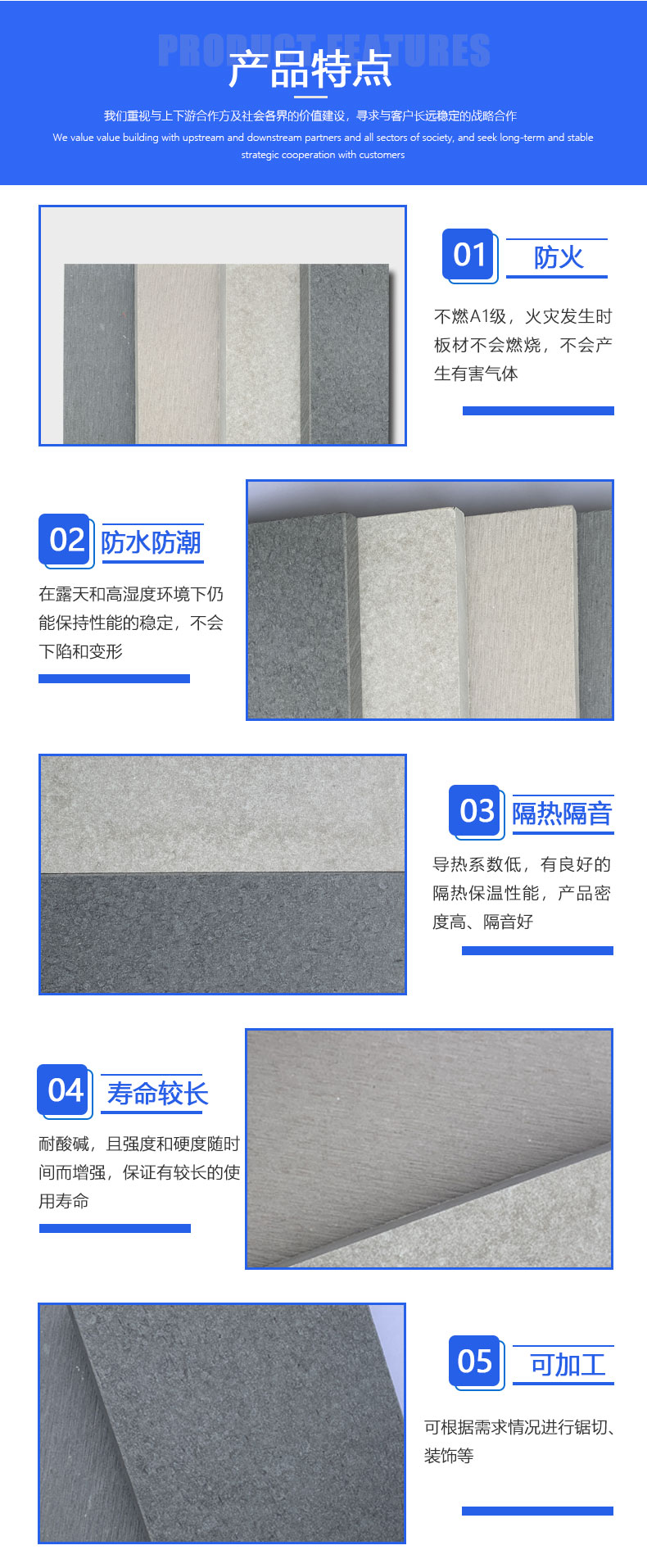 Erjia clear water decorative board, fiber cement external wall hanging board, ARJ-qs, fire and moisture-proof