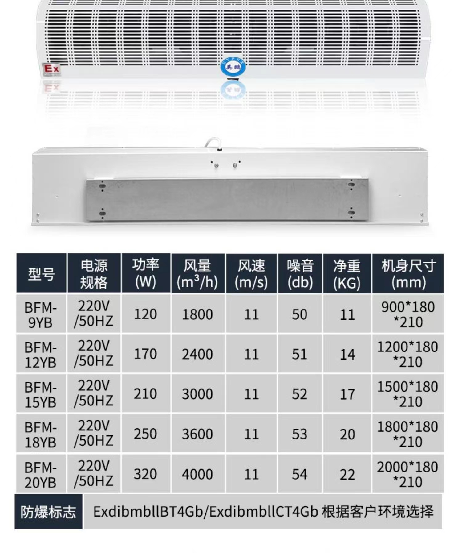 Yingpeng Explosion proof Air Curtain Machine Industrial Chemical Factory Laboratory Entrance Air Curtain Machine High Air Volume Air Curtain BFM-20YB