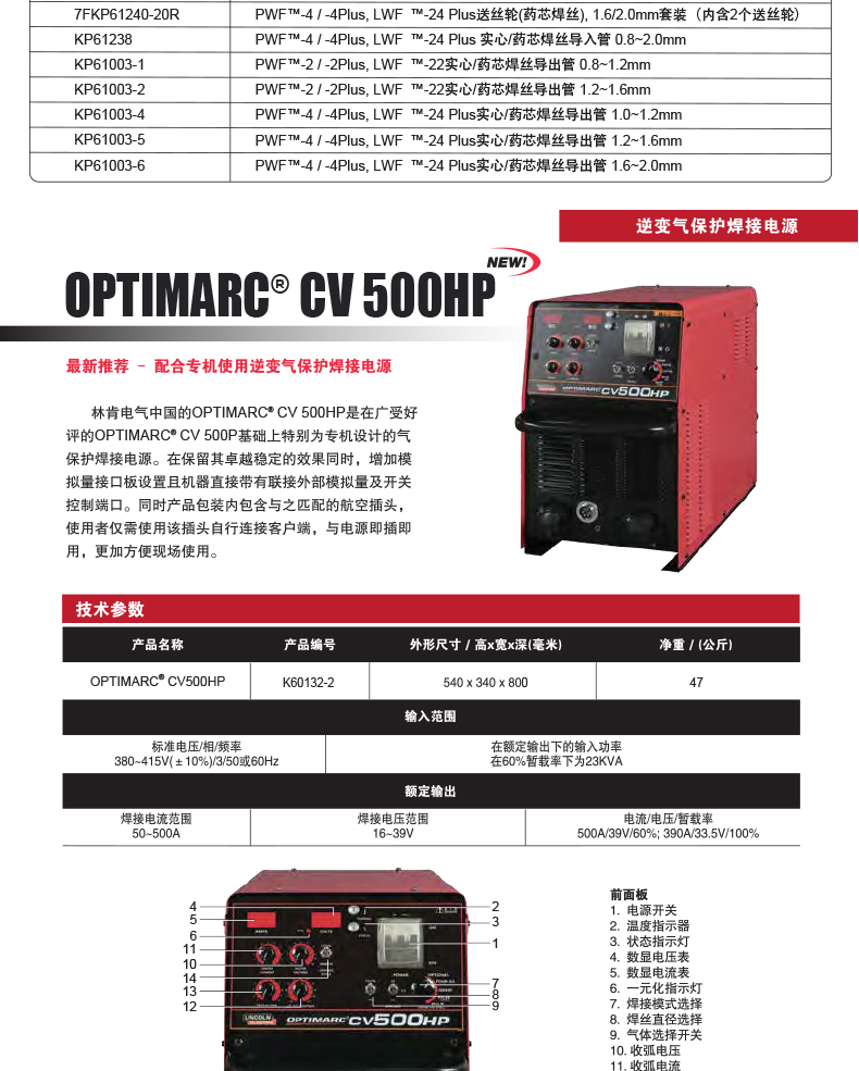 Lincoln welding machine OPTIMARC ®  Numerical control function of CV 500P inverter gas shielded Welding power supply