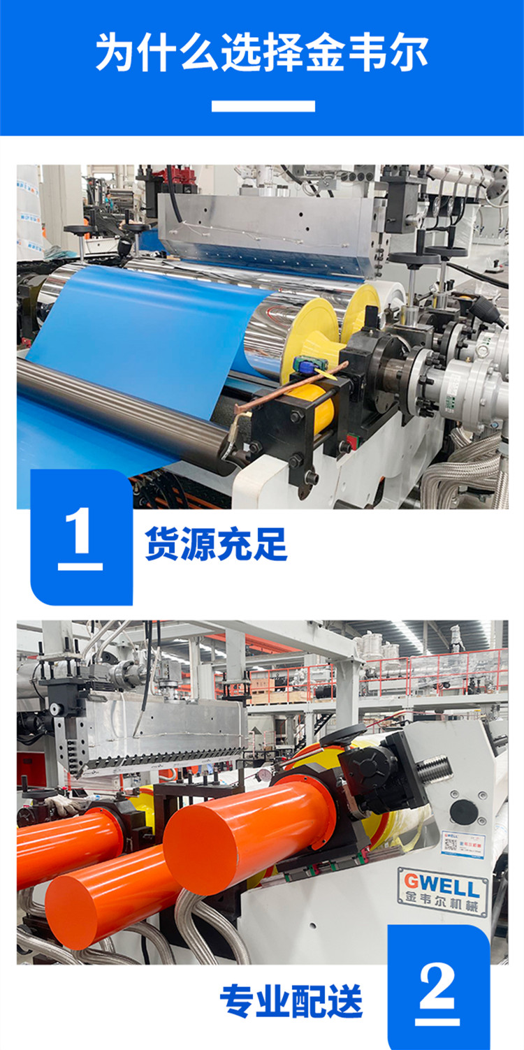 Jinwei PVC wide width floor leather extrusion equipment, high-yield CPE waterproof roll production line