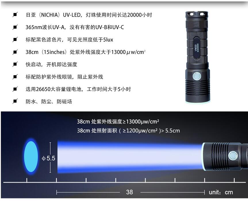 Yushi Pioneer Riya Lamp Beads Long Service Life Pipeline Oil Pollution Detection Black Light VM30