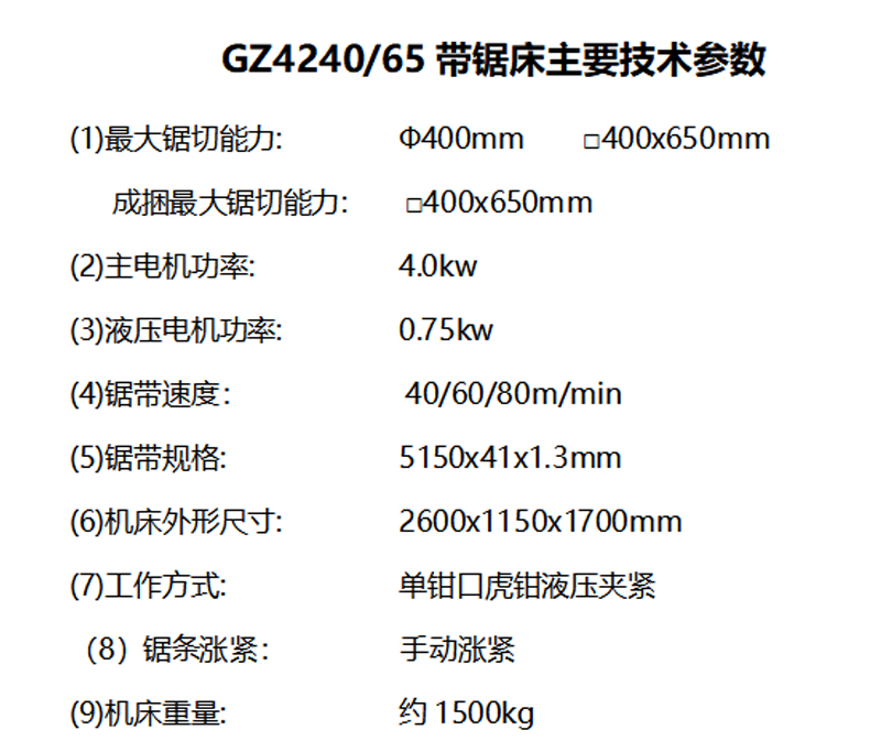 Jin Wanfeng Band Sawing Machine Horizontal Semiautomatic Metal Cutting Machine Gantry Band Sawing Machine GZ4240/65