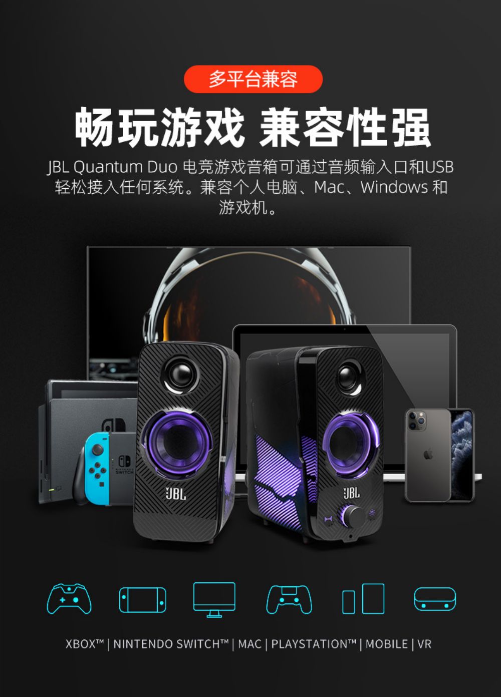 JBL QUANTUM DUO Bluetooth game speaker computer dazzling light effect esports speaker independent cannon desktop computer