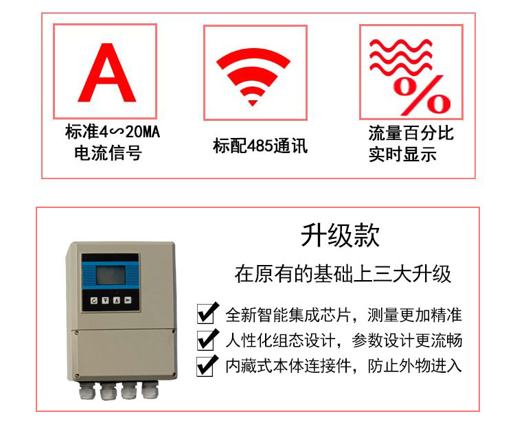 Gold standard instrument split type corrosion-resistant electromagnetic flow meter, green pipeline type farmland large diameter sewage metering meter