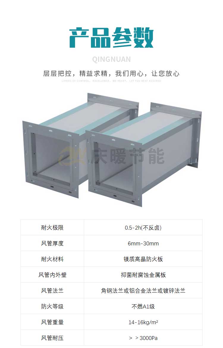 Double sided steel plate magnesium fire-resistant composite air duct, foam ceramic crystal smoke exhaust pipe, imide microcrystalline silicon insulation layer