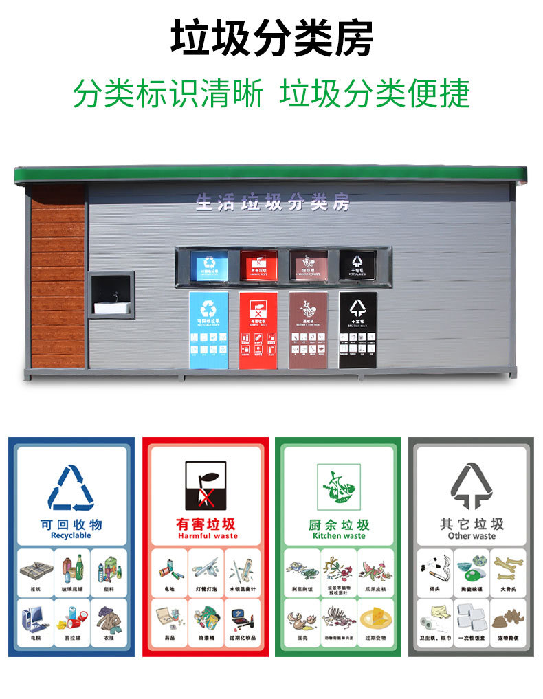 Customized mobile garbage room by manufacturer, community finished foot pedal garbage collection station, intelligent induction garbage station