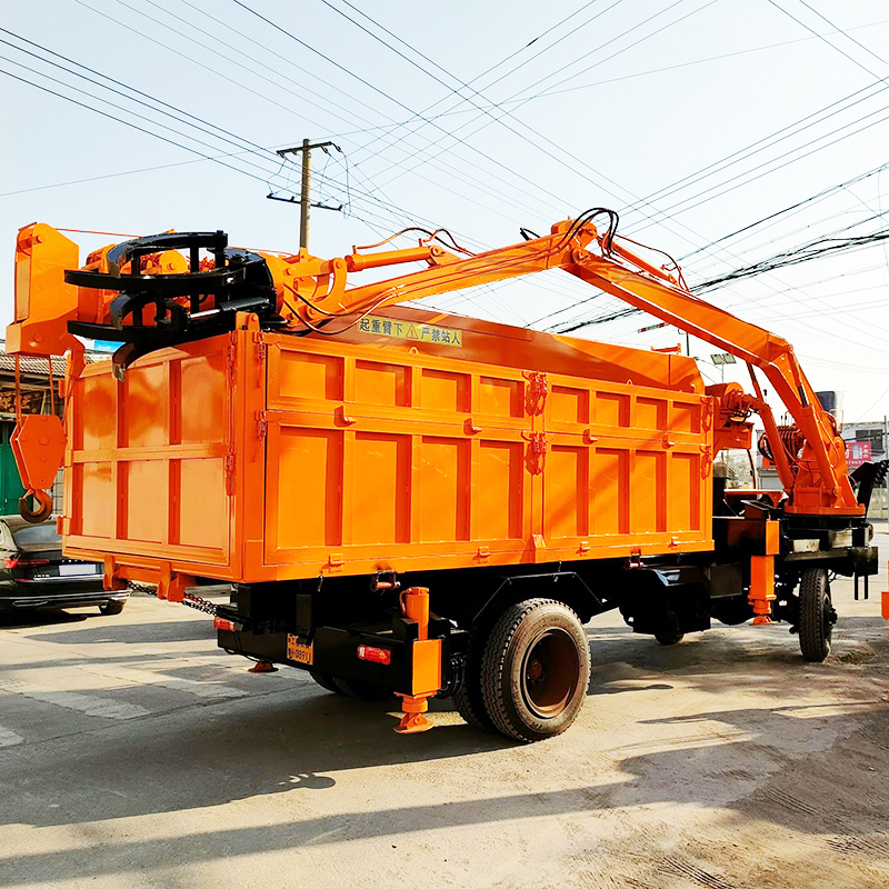 Four different types of lifting and grabbing integrated machine, agricultural four-wheel drive garden self dumping and transportation, one machine, multi-purpose flexible wood grabbing and steel grabbing machine