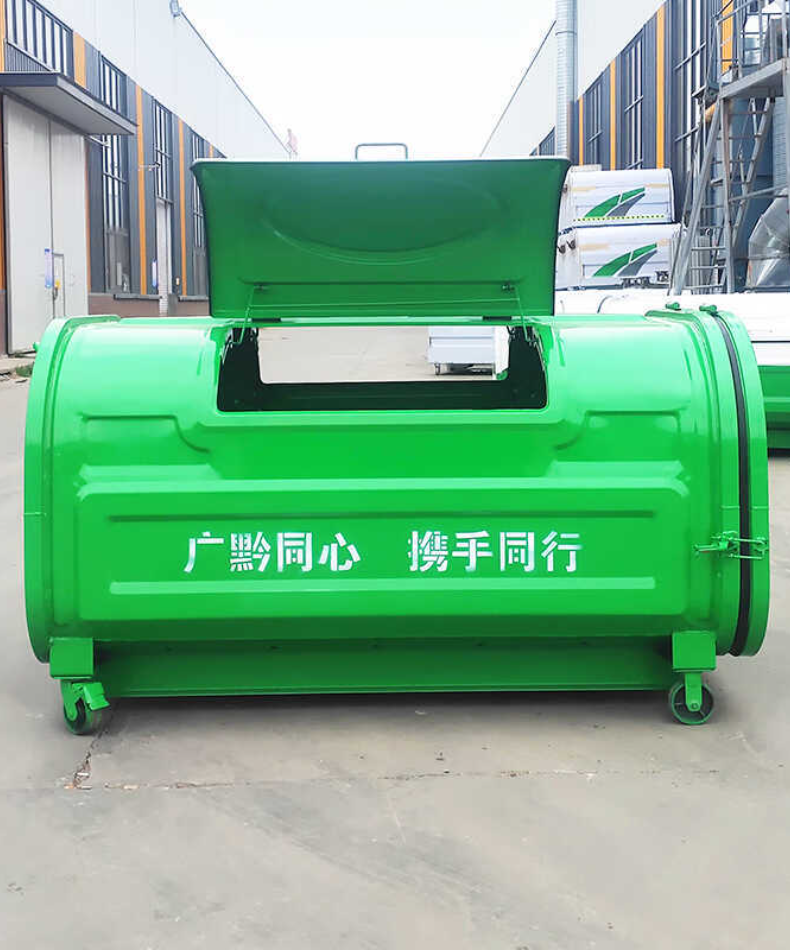 Customized outdoor hook arm garbage bin with stone grass and wood, 3 cubic meters of large metal detachable transfer box, with a lifespan of up to 3 years