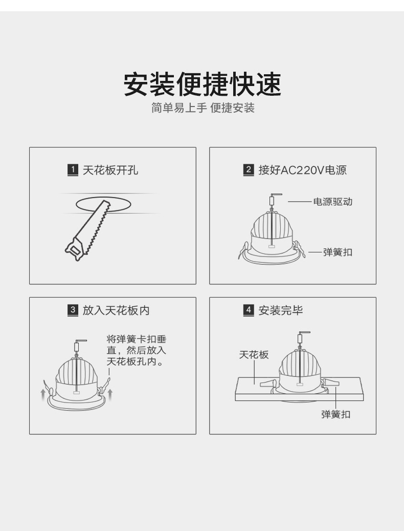 Engineering high-power COB spotlights, deep anti glare, waterproof, surface mounted ceiling lights, commercial embedded down lights, narrow edge hole lights