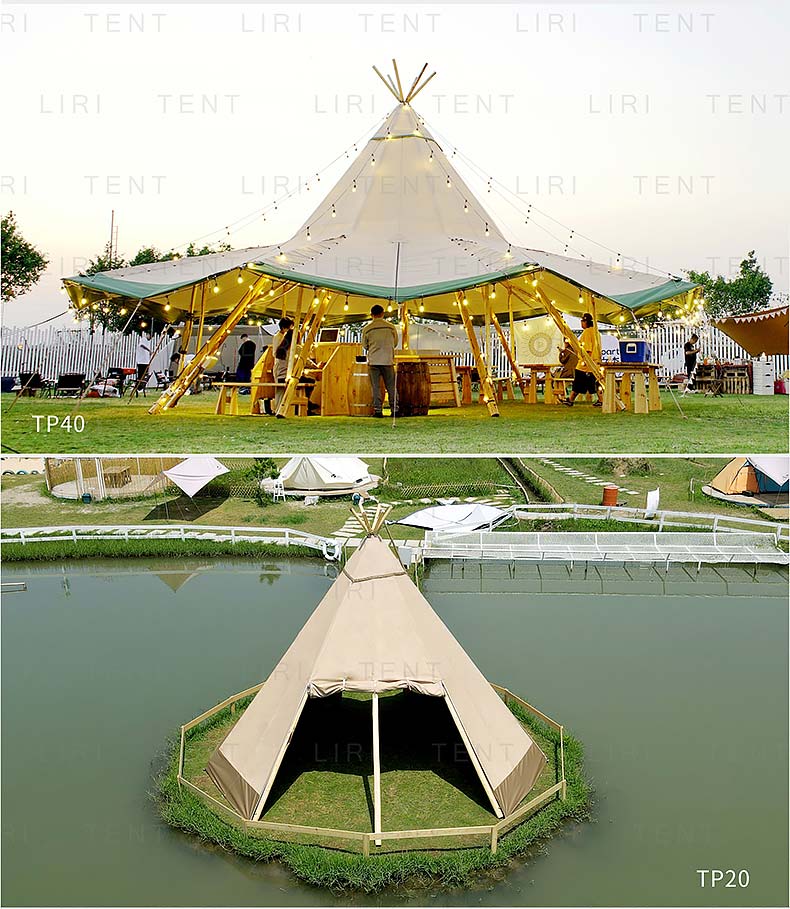 Solid wood outdoor camping site, luxury hotel, tipi tent, solid wood bracket, outdoor activity, party, tent