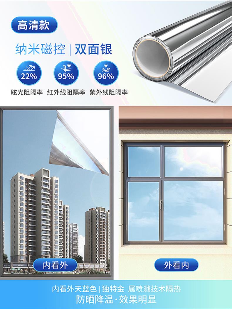 Window sunscreen and thermal insulation film, household balcony, sunlight room, sunshade sticker, window sticker, anti peeping and anti walking light, unidirectional perspective