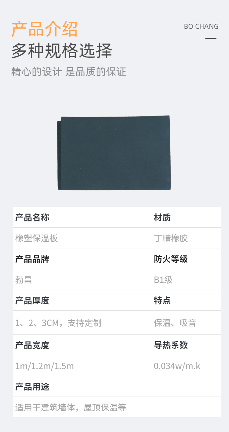 Bochang 20mm rubber plastic board, high-temperature resistant sponge insulation board, flame retardant, fireproof, thermal insulation board