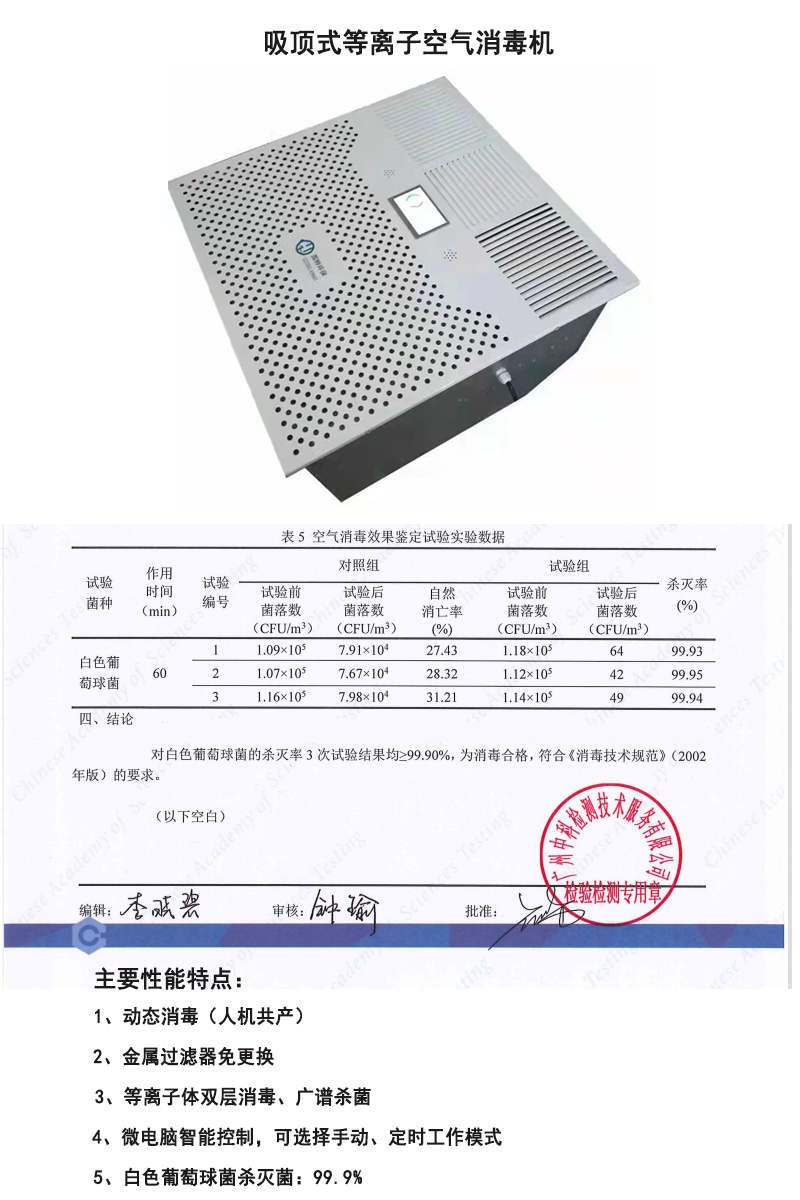 Commercial medical ceiling mounted air disinfection machine Ceiling mounted air purifier Embedded plasma sterilizer
