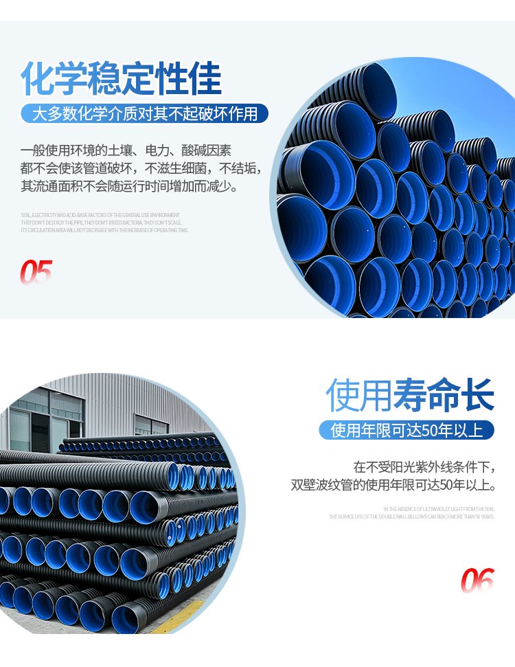 Double wall corrugated pipe hdpe black polyethylene large diameter drainage pipe PE sewage pipe industrial drainage sewage pipe