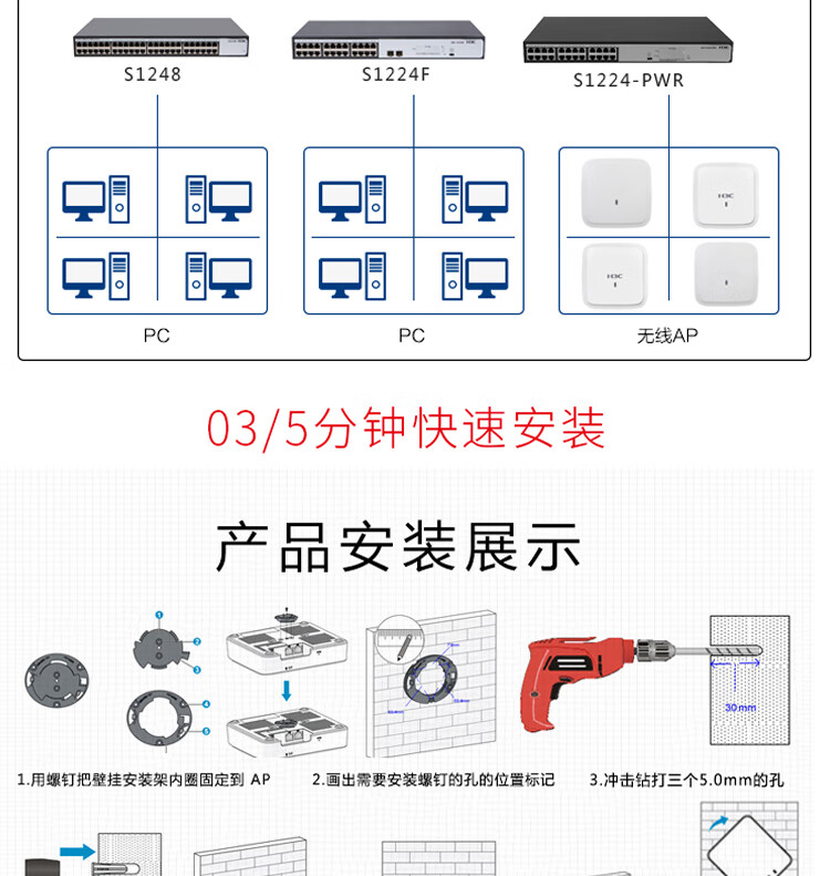 Huasan H3C Enterprise Class Ceiling Dual Band WAP712C-LI-G-FIT Wireless AP Business Office WiFi Coverage